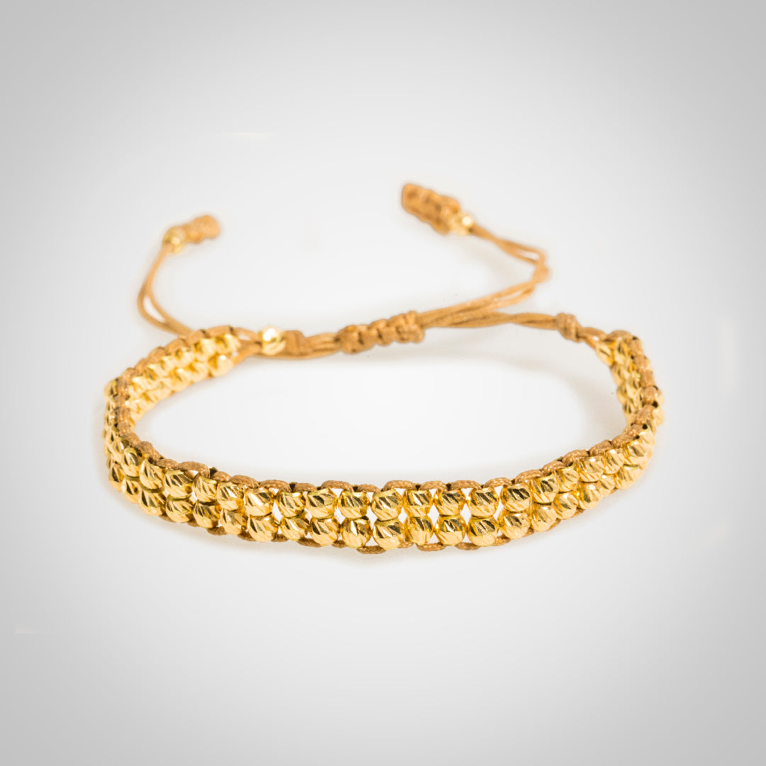 Pulsera Athenea en Cuero de Víboras Trenzado con Bolas Diamantadas en Oro de 18K – Pulsera de Lujo Ajustable