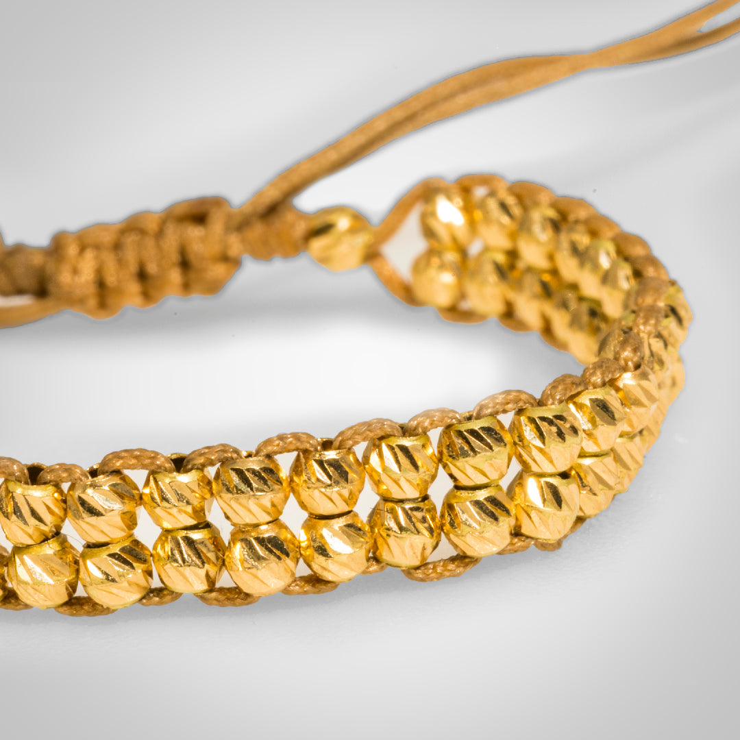 Pulsera Athenea en Cuero de Víboras Trenzado con Bolas Diamantadas en Oro de 18K – Pulsera de Lujo Ajustable