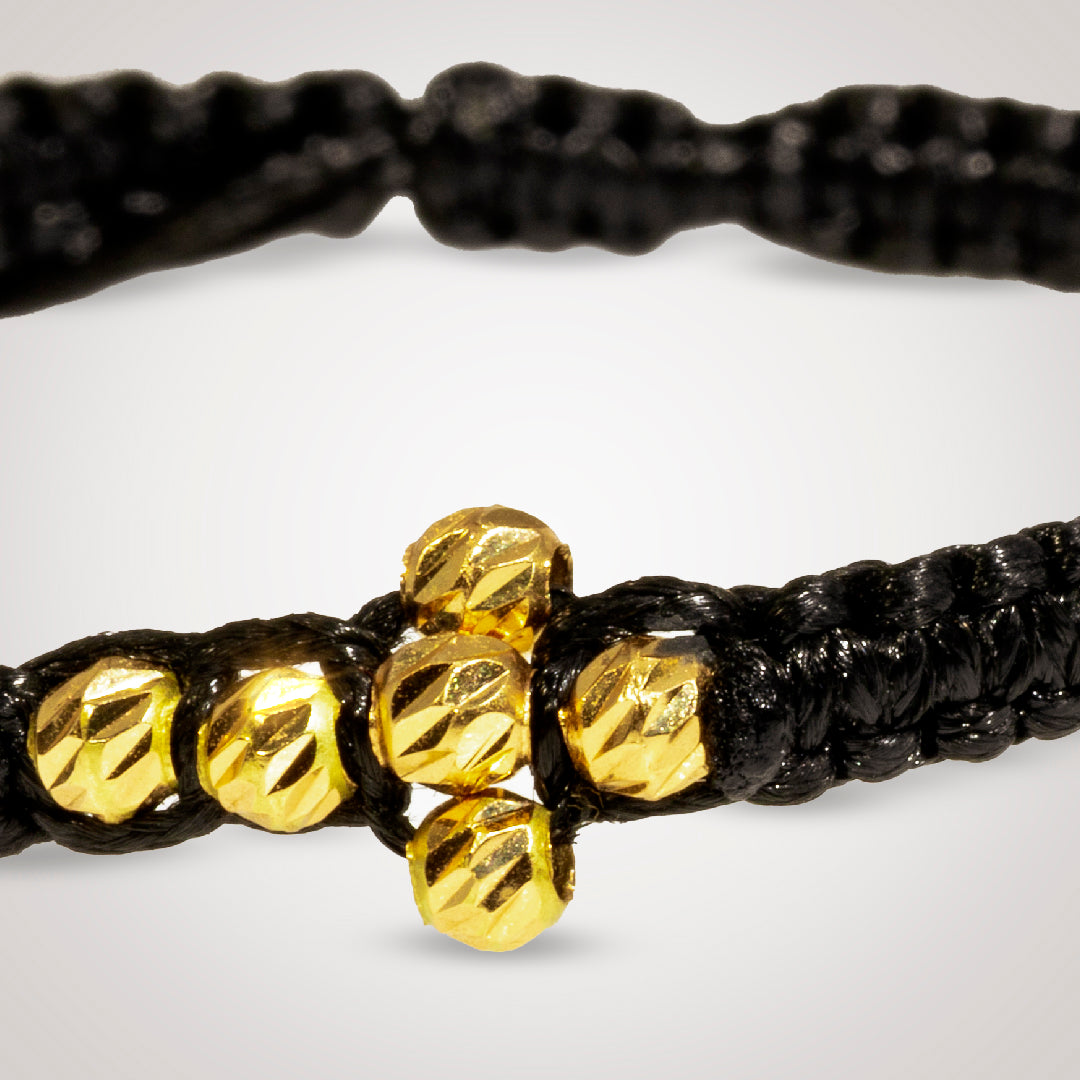 Pulsera Cross Lira con bolas diamantadas en oro de 18K