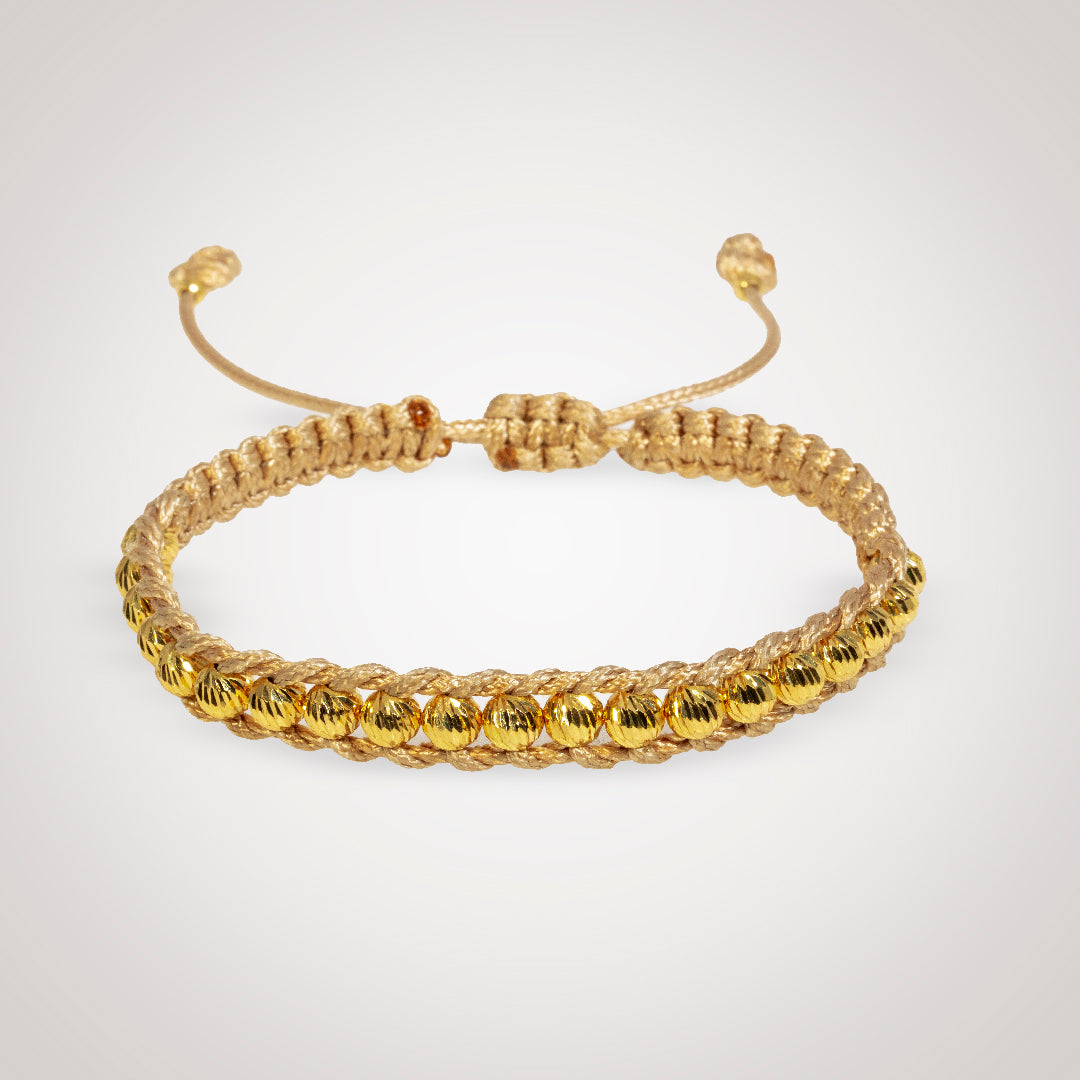 Pulsera Tirson dorado con bolas en oro diamantado de 18K